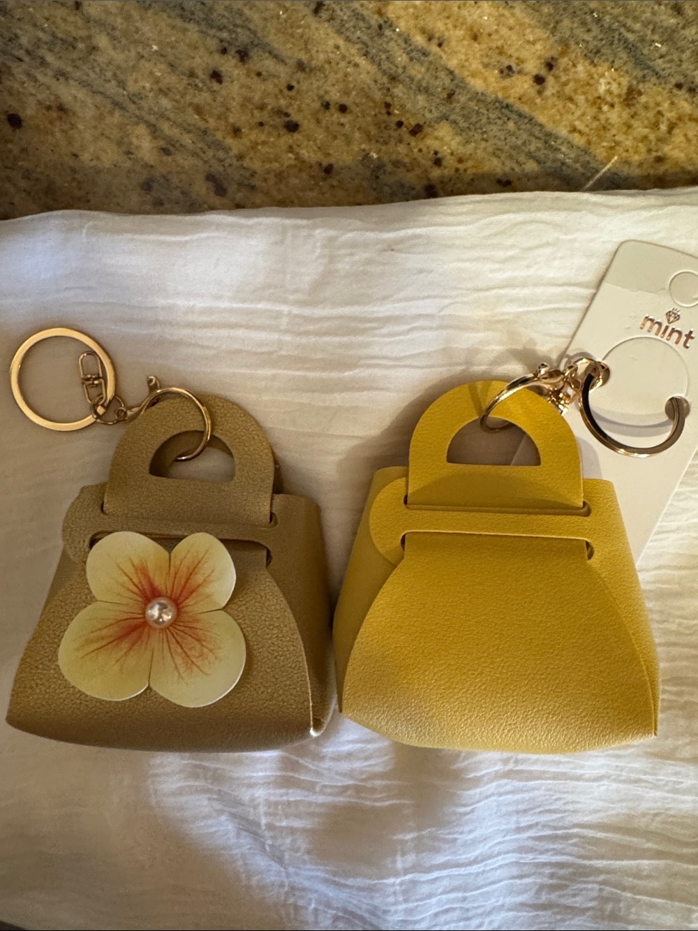 Mint Mini Purse Keychain Set - Yellow & Taupe (Set of 2)